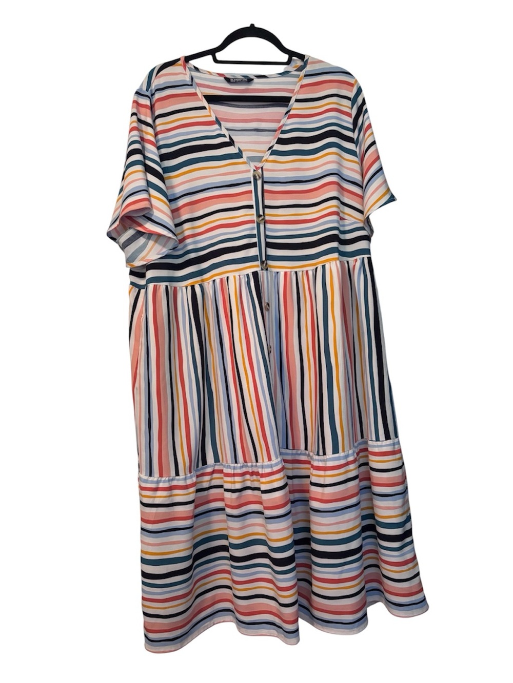PLUS SIZE BloomChic Multicolor Striped Tiered Button Front Midi Dress